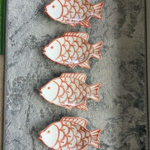 Set of 4 Hand Painted Vintage Porcelain Fish-Shaped Plates - Made in Japan